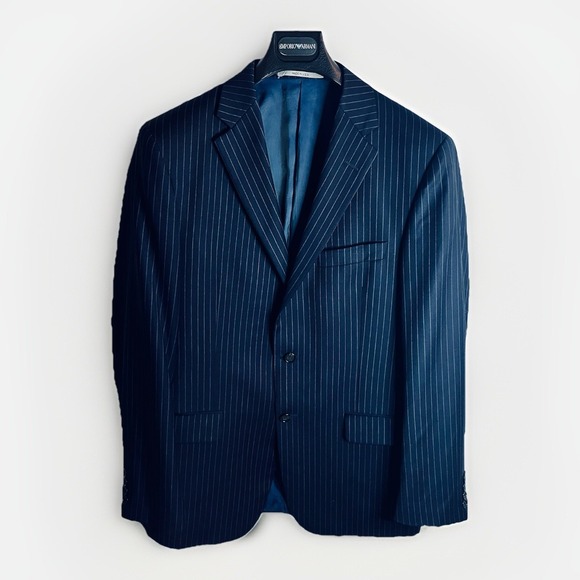 Hickey Freeman 40‎ Reg USA MADE 2Pc Navy Stripe 100% Worsted Wool 2Btn Suit - Picture 1 of 16
